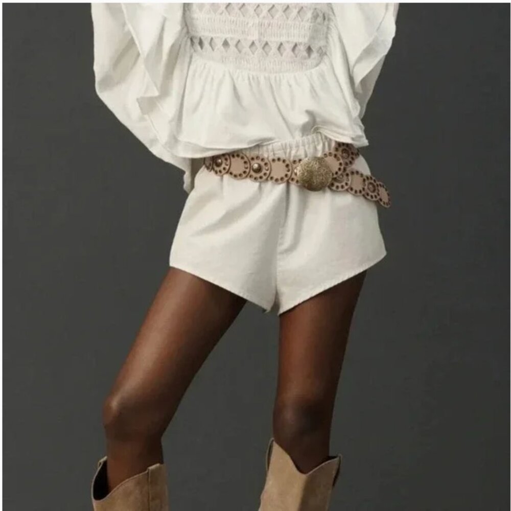 NWT Anthropologie Linen Tap White High Rise Elastic Waist Shorts, XL